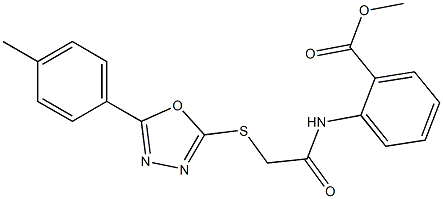 methyl 2-[({[5-(4-methylphenyl)-1,3,4-oxadiazol-2-yl]sulfanyl}acetyl)amino]benzoate Struktur