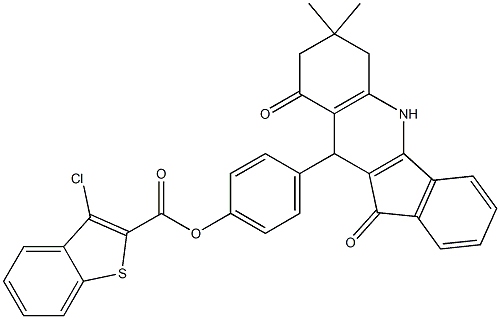 4-(7,7-dimethyl-9,11-dioxo-6,7,8,9,10,11-hexahydro-5H-indeno[1,2-b]quinolin-10-yl)phenyl 3-chloro-1-benzothiophene-2-carboxylate 结构式