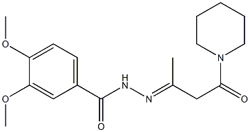 3,4-dimethoxy-N'-[1-methyl-3-oxo-3-(1-piperidinyl)propylidene]benzohydrazide 结构式