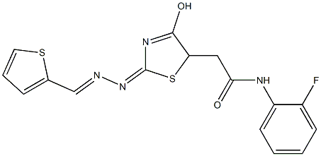 N-(2-fluorophenyl)-2-{4-hydroxy-2-[(2-thienylmethylene)hydrazono]-2,5-dihydro-1,3-thiazol-5-yl}acetamide 结构式