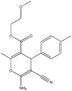 2-methoxyethyl 6-amino-5-cyano-2-methyl-4-(4-methylphenyl)-4H-pyran-3-carboxylate,,结构式