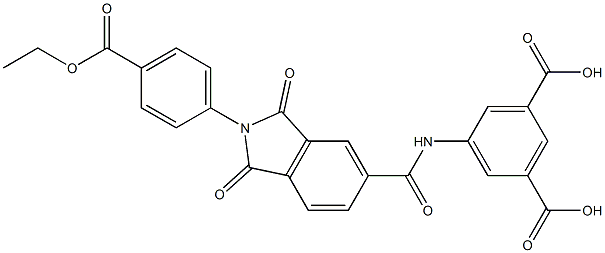 5-[({2-[4-(ethoxycarbonyl)phenyl]-1,3-dioxo-2,3-dihydro-1H-isoindol-5-yl}carbonyl)amino]isophthalic acid Struktur