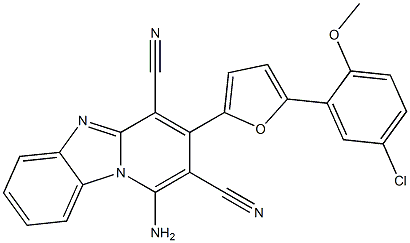 1-amino-3-(5-(5-chloro-2-(methyloxy)phenyl)furan-2-yl)pyrido[1,2-a]benzimidazole-2,4-dicarbonitrile Structure