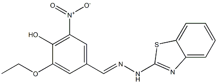 3-ethoxy-4-hydroxy-5-nitrobenzaldehyde 1,3-benzothiazol-2-ylhydrazone Struktur