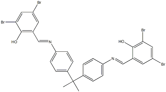 2,4-dibromo-6-({[4-(1-{4-[(3,5-dibromo-2-hydroxybenzylidene)amino]phenyl}-1-methylethyl)phenyl]imino}methyl)phenol 化学構造式