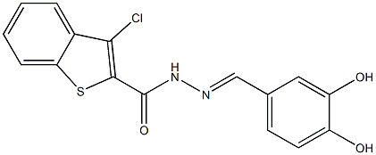 3-chloro-N'-(3,4-dihydroxybenzylidene)-1-benzothiophene-2-carbohydrazide Struktur