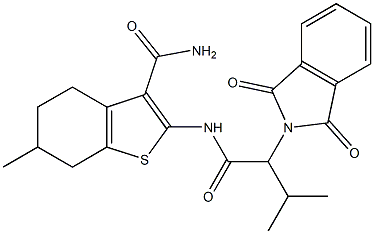 2-{[2-(1,3-dioxo-1,3-dihydro-2H-isoindol-2-yl)-3-methylbutanoyl]amino}-6-methyl-4,5,6,7-tetrahydro-1-benzothiophene-3-carboxamide,,结构式