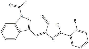 4-[(1-acetyl-1H-indol-3-yl)methylene]-2-(2-fluorophenyl)-1,3-oxazol-5(4H)-one Struktur