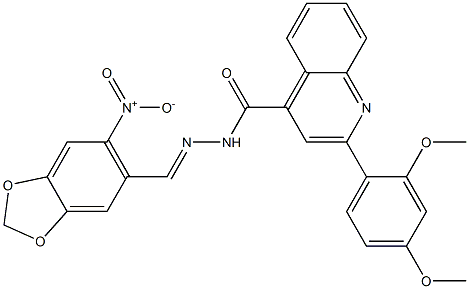 2-(2,4-dimethoxyphenyl)-N'-({6-nitro-1,3-benzodioxol-5-yl}methylene)-4-quinolinecarbohydrazide 结构式