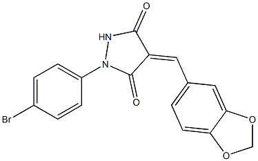 4-(1,3-benzodioxol-5-ylmethylene)-1-(4-bromophenyl)-3,5-pyrazolidinedione,,结构式