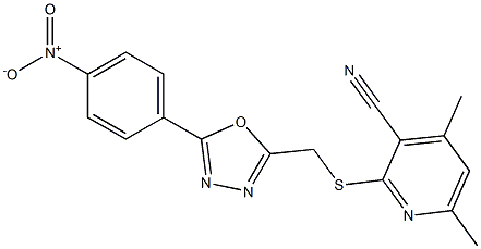 2-{[(5-{4-nitrophenyl}-1,3,4-oxadiazol-2-yl)methyl]sulfanyl}-4,6-dimethylpyridine-3-carbonitrile Structure