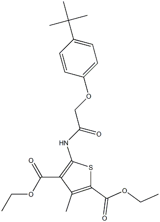 diethyl 5-{[(4-tert-butylphenoxy)acetyl]amino}-3-methyl-2,4-thiophenedicarboxylate,,结构式