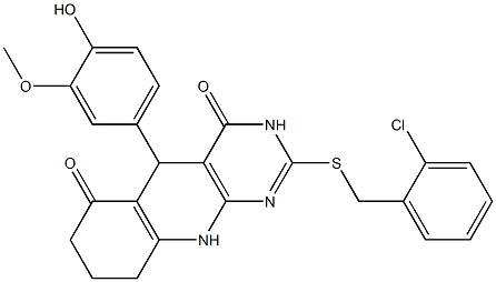 2-[(2-chlorobenzyl)sulfanyl]-5-(4-hydroxy-3-methoxyphenyl)-5,8,9,10-tetrahydropyrimido[4,5-b]quinoline-4,6(3H,7H)-dione|