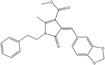 methyl 4-(1,3-benzodioxol-5-ylmethylene)-2-methyl-5-oxo-1-(2-phenylethyl)-4,5-dihydro-1H-pyrrole-3-carboxylate,,结构式