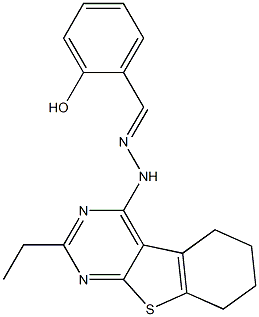 2-hydroxybenzaldehyde (2-ethyl-5,6,7,8-tetrahydro[1]benzothieno[2,3-d]pyrimidin-4-yl)hydrazone Struktur