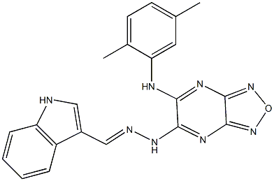 1H-indole-3-carbaldehyde [6-(2,5-dimethylanilino)[1,2,5]oxadiazolo[3,4-b]pyrazin-5-yl]hydrazone 化学構造式