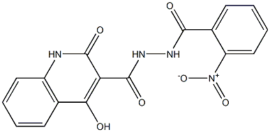 4-hydroxy-N'-({2-nitrophenyl}carbonyl)-2-oxo-1,2-dihydroquinoline-3-carbohydrazide 化学構造式