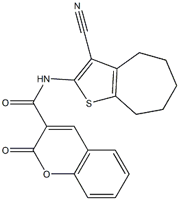 N-(3-cyano-5,6,7,8-tetrahydro-4H-cyclohepta[b]thien-2-yl)-2-oxo-2H-chromene-3-carboxamide 化学構造式