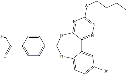 4-[10-bromo-3-(butylsulfanyl)-6,7-dihydro[1,2,4]triazino[5,6-d][3,1]benzoxazepin-6-yl]benzoic acid Structure