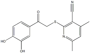 2-{[2-(3,4-dihydroxyphenyl)-2-oxoethyl]sulfanyl}-4,6-dimethylnicotinonitrile 结构式
