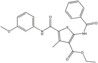 ethyl 2-(benzoylamino)-5-[(3-methoxyanilino)carbonyl]-4-methyl-3-thiophenecarboxylate 化学構造式