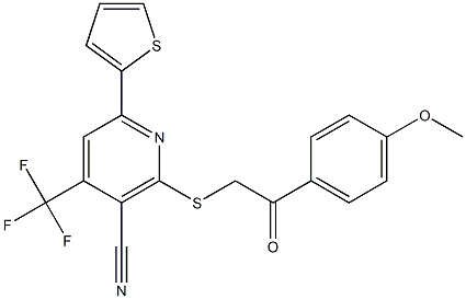 2-{[2-(4-methoxyphenyl)-2-oxoethyl]sulfanyl}-6-(2-thienyl)-4-(trifluoromethyl)nicotinonitrile 结构式