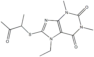 7-ethyl-1,3-dimethyl-8-[(1-methyl-2-oxopropyl)sulfanyl]-3,7-dihydro-1H-purine-2,6-dione,,结构式