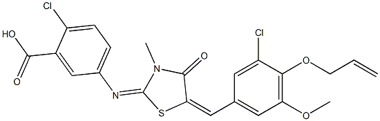 5-({5-[4-(allyloxy)-3-chloro-5-methoxybenzylidene]-3-methyl-4-oxo-1,3-thiazolidin-2-ylidene}amino)-2-chlorobenzoic acid 结构式