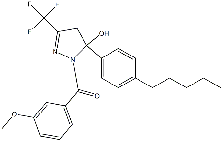 1-(3-methoxybenzoyl)-5-(4-pentylphenyl)-3-(trifluoromethyl)-4,5-dihydro-1H-pyrazol-5-ol 化学構造式