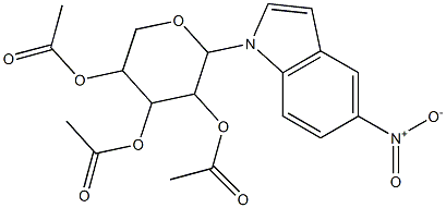 3,5-bis(acetyloxy)-2-{5-nitro-1H-indol-1-yl}tetrahydro-2H-pyran-4-yl acetate 结构式