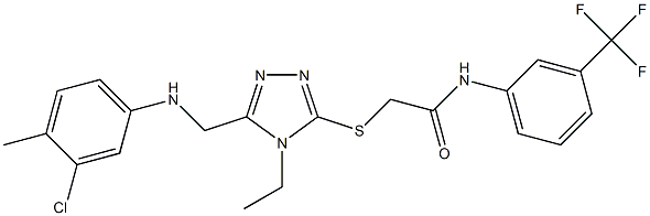 2-[(5-{[(3-chloro-4-methylphenyl)amino]methyl}-4-ethyl-4H-1,2,4-triazol-3-yl)sulfanyl]-N-[3-(trifluoromethyl)phenyl]acetamide,,结构式