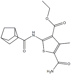 ethyl 5-(aminocarbonyl)-2-[(bicyclo[2.2.1]hept-2-ylcarbonyl)amino]-4-methyl-3-thiophenecarboxylate,,结构式