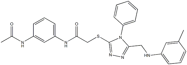 N-[3-(acetylamino)phenyl]-2-{[4-phenyl-5-(3-toluidinomethyl)-4H-1,2,4-triazol-3-yl]sulfanyl}acetamide Struktur