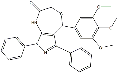 1,3-diphenyl-4-(3,4,5-trimethoxyphenyl)-4,8-dihydro-1H-pyrazolo[3,4-e][1,4]thiazepin-7(6H)-one Struktur
