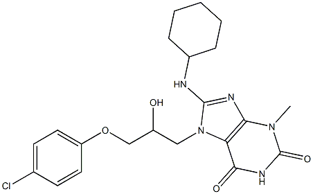 7-[3-(4-chlorophenoxy)-2-hydroxypropyl]-8-(cyclohexylamino)-3-methyl-3,7-dihydro-1H-purine-2,6-dione Struktur