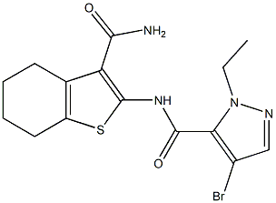 N-[3-(aminocarbonyl)-4,5,6,7-tetrahydro-1-benzothien-2-yl]-4-bromo-1-ethyl-1H-pyrazole-5-carboxamide Struktur