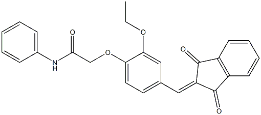 2-{4-[(1,3-dioxo-1,3-dihydro-2H-inden-2-ylidene)methyl]-2-ethoxyphenoxy}-N-phenylacetamide Structure