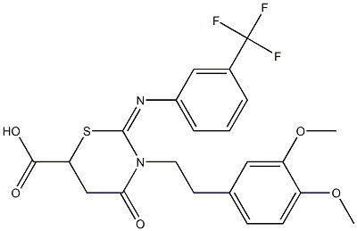 3-[2-(3,4-dimethoxyphenyl)ethyl]-4-oxo-2-{[3-(trifluoromethyl)phenyl]imino}-1,3-thiazinane-6-carboxylic acid,,结构式