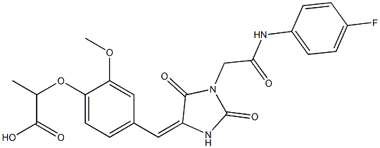 2-[4-({1-[2-(4-fluoroanilino)-2-oxoethyl]-2,5-dioxo-4-imidazolidinylidene}methyl)-2-methoxyphenoxy]propanoic acid Structure