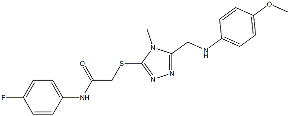 N-(4-fluorophenyl)-2-({5-[(4-methoxyanilino)methyl]-4-methyl-4H-1,2,4-triazol-3-yl}sulfanyl)acetamide 化学構造式