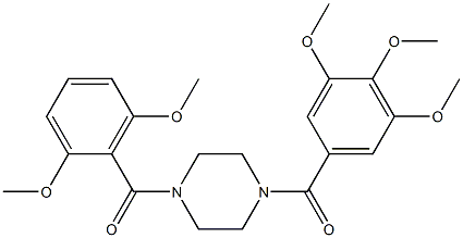 1-{[2,6-bis(methyloxy)phenyl]carbonyl}-4-{[3,4,5-tris(methyloxy)phenyl]carbonyl}piperazine 化学構造式