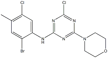 N-(2-bromo-5-chloro-4-methylphenyl)-4-chloro-6-(4-morpholinyl)-1,3,5-triazin-2-amine 化学構造式