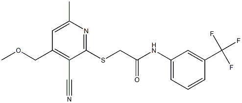 2-{[3-cyano-4-(methoxymethyl)-6-methyl-2-pyridinyl]sulfanyl}-N-[3-(trifluoromethyl)phenyl]acetamide|