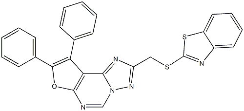 2-[(1,3-benzothiazol-2-ylsulfanyl)methyl]-8,9-diphenylfuro[3,2-e][1,2,4]triazolo[1,5-c]pyrimidine,,结构式
