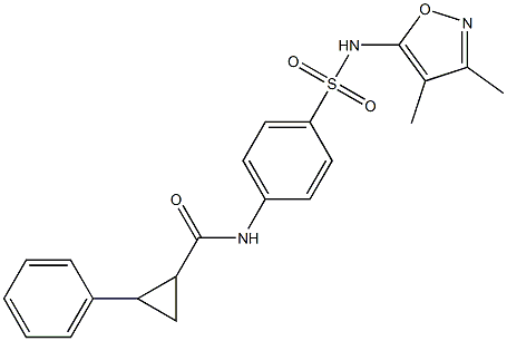 N-(4-{[(3,4-dimethyl-5-isoxazolyl)amino]sulfonyl}phenyl)-2-phenylcyclopropanecarboxamide 化学構造式