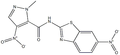 4-nitro-N-{6-nitro-1,3-benzothiazol-2-yl}-1-methyl-1H-pyrazole-5-carboxamide,,结构式