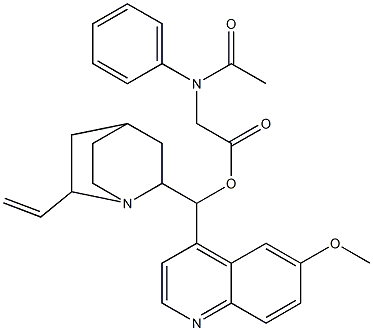 (6-methoxyquinolin-4-yl)(6-vinyl-1-azabicyclo[2.2.2]oct-2-yl)methyl (acetylanilino)acetate 化学構造式