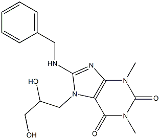 8-(benzylamino)-7-(2,3-dihydroxypropyl)-1,3-dimethyl-3,7-dihydro-1H-purine-2,6-dione 结构式