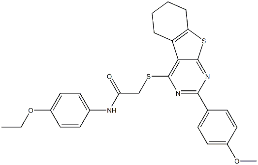 N-(4-ethoxyphenyl)-2-{[2-(4-methoxyphenyl)-5,6,7,8-tetrahydro[1]benzothieno[2,3-d]pyrimidin-4-yl]sulfanyl}acetamide 结构式