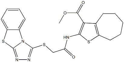 methyl 2-{[([1,2,4]triazolo[3,4-b][1,3]benzothiazol-3-ylsulfanyl)acetyl]amino}-5,6,7,8-tetrahydro-4H-cyclohepta[b]thiophene-3-carboxylate,,结构式